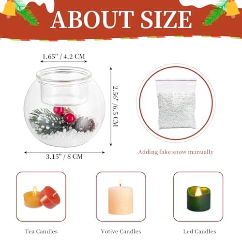 Glasseam Bougeoir De NoëL en Verre : Lot De 3 Photophores Bougeoirs De NoëL DéCoratifs avec des Baies Rouges Et des Pommes De Pin pour Les Centres De Table Cadeau