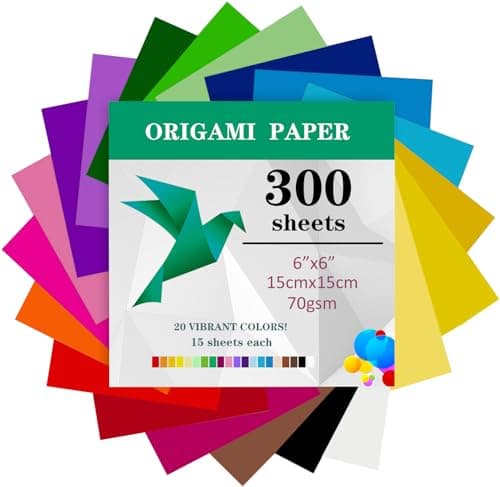 Lot de 300 feuilles de papier origami, 15 x 15 cm, double face (70 g/m2), 20 couleurs, petits carrés de papier origami pour enfants, loisirs créatifs, projets d'artisanat pour enfants et adultes