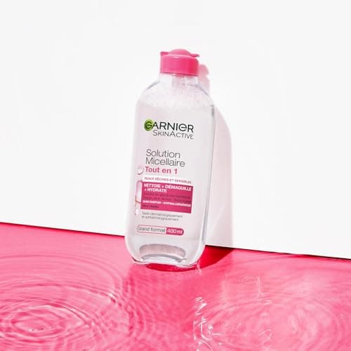 GARNIER Skin Active - Solution Micellaire Tout-En-1 - Nettoie, Démaquille & Hydrate - Micelles & Glycérine Hydrantante - Sans Parfum - Visage, Yeux, Lèvres - Peaux Sèches & Sensibles - 400 ml