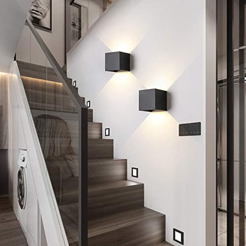 2 Pack Applique murale exterieur interieur LED Lampe murale extérieures moderne Noir 6W Blanc naturel 4000K IP65 Étanche carrée en aluminium Réglage de l'angle d'éclairage Design facile à installer