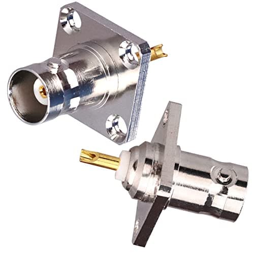 TUOLNK 2 Pack BNC Femelle 4 Trous Panneau À Bride Montage Sur Châssis Connecteur À Souder Coaxial RF Adaptateur Coaxial Convertisseur pour Câble Coaxial/Périphériques Lan Sans Fil