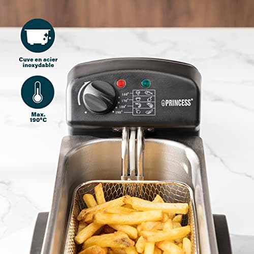 Princess Friteuse Castel – 3L – 2000 Watts – Acier inoxydable – Technologie Zone Froide – 182626