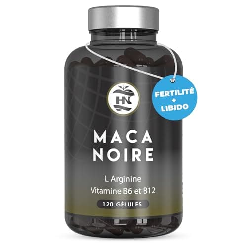 Maca Noire Extra Forte 24000mg - 120 Gelules - Extrait de Maca Noir 20:1 Améliore la Performance homme et femme Macca L-Arginine, Zinc, Vitamine B6 et B12 pour combat la fatigue et le stress Oxydant