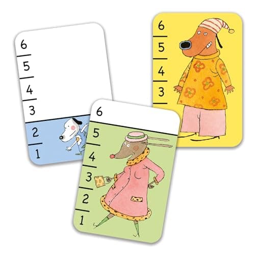 DJECO Batawaf Jeu de 36 Cartes, 3 à 6 ans - Apprentissage des Jeux de Cartes - Développe Observation & Coopération - Compare la taille des Chiens ! Resistant et Amusant - 2 à 4 Joueurs