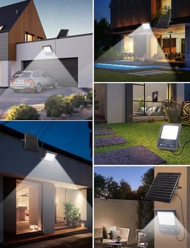 Aigostar Projecteur Solaire LED d’extérieur avec grand panneau solaire, 200W,2000LM, batterie de grande capacité,IP65, 6500K, lampe solaire extérieure pour jardins, portes, garages,câble de 2M