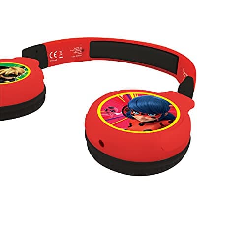 Lexibook Miraculous Casque Audio Enfant 2-en-1 Bluetooth et Filaire Stéréo Sans fil Pliable Ajustable, Rouge, HPBT010MI