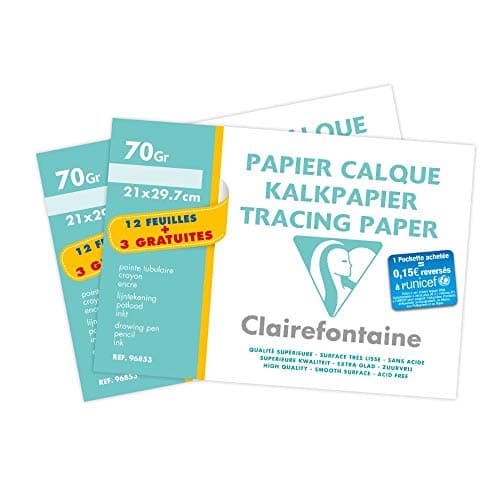 Clairefontaine 196853AMZC - Un lot de 2 pochettes de Calque supérieur 15 feuilles (12 + 3 gratuites) 21x29,7 cm 70/75g