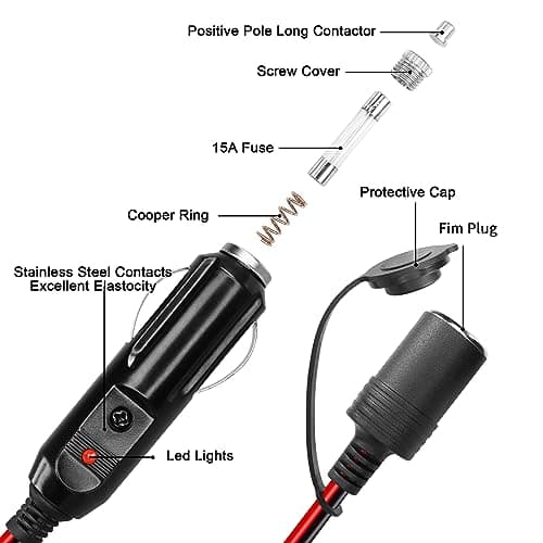 YACSEJAO Rallonge allume-cigare 12 V 2 m 16 AWG mâle vers femelle avec fusible 15 A pour pompe à pneu, compresseur d'air, nettoyeur, pompe de compresseur d'air