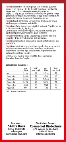 Salus Floradix Fer + Plantes - Formule Liquide Riche en Fer - Enrichi en Vitamine C pour une Meilleure Absorption - 500 ml