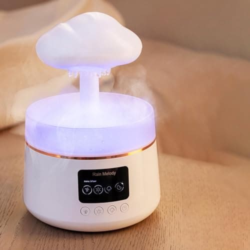 Kruluuvia 300 ML Champignon Pluie Nuage Humidificateur d'air Gouttes D' Sons Veilleuses ColoréEs AromathéRapie Diffuseur D' Essentielle