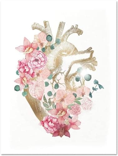 AWKFHF Toile Peinture Anatomie Florale,Coeur Poumon Cerveau médical Tableau Décoration Murale Affiche Clinique Hôpita (3X20X30CM,sans Cadre)