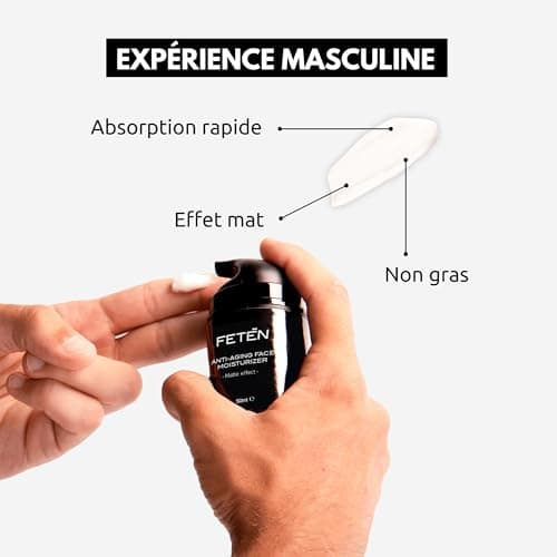 FETĒN Crème Hydratante Anti Rides Visage Homme Effet Matifiante - Soin Anti Age de Jour et de Nuit - Skincare for Men Cream à l'Acide Hyaluronique pour tous types de Peaux (Pack 1 Unité)