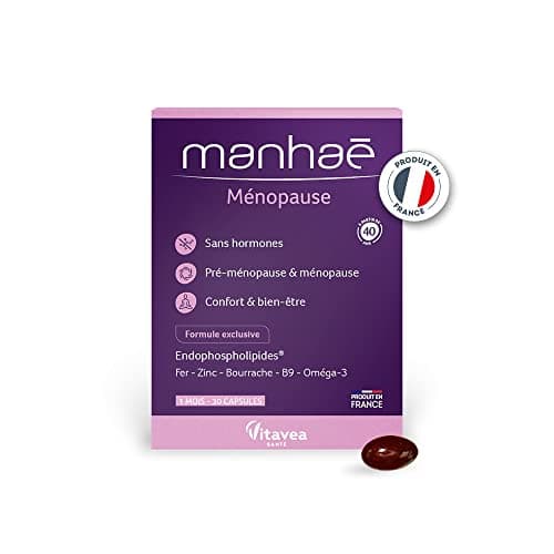 Vitavea Manhaé - Complément Alimentaire Ménopause et Pré-Ménopause Sans Hormones - pour Confort & bien-être - Acide Folique, Omega 3,Zinc,Fer - 30 gélules - Cure de 1 mois - Fabriqué en France