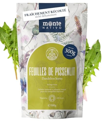 Tisane de feuilles de pissenlit Monte Nativo (300 g) - 100% pure et naturelle, sans additifs - Tisane de feuilles de pissenlit en cadeau - Tisane aromatique - Thé aux fruits - Thé Chaud ou Thé glacé