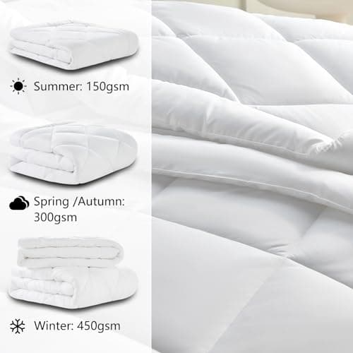 CozyLux Couette 4 Saisons 220x240 - 3 en 1 (150g/m2 + 300g/m2 = 450g/m2), Été Légère + Mi-Saison = Tempérée Chaud Hiver, Avec Boutons Pression, 240x220 Blanc