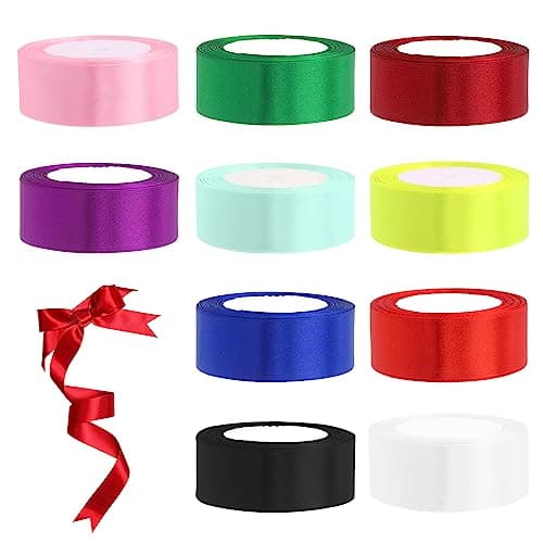 Swpeet Lot de 10 rouleaux de ruban satiné en polyester 10 couleurs 2,5 cm x 22,9 m pour emballage cadeau, travaux manuels, décoration de fête – Longueur totale : 227 m