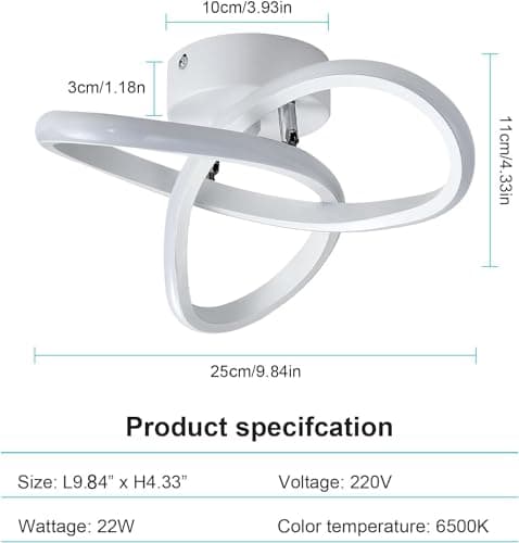 Osairous Plafonnier LED Moderne, 22W 2500LM Lampe de Plafond Blanc Chambre, Luminaire Plafonnier Cuisine en Aluminium pour Balcon Salon Couloir, Blanc Froid 6500K, Dia 25cm