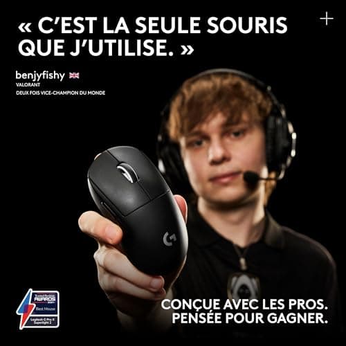 Logitech G PRO X SUPERLIGHT 2, souris gaming sans fil, souris Pro-Grade 60 g avec 5 boutons programmables, capteur 44 000 DPI, taux de rapport 8 kHz, recharge USB-C pour PC/Mac- Noir