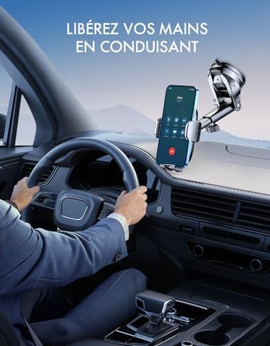 Mohard Support Telephone Voiture, [Jamais de Chute] Ultra Robuste Pied Telephone Voiture Orientable à 360°, Attache Téléphone Voiture Ventouse Compatible avec iPhone 17/16/15 & Autres 4-7" Smartphones