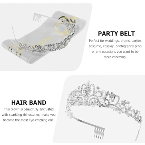 Graduation Party Decorations Prom Queen Shoulder Strap Headband Set (White)
