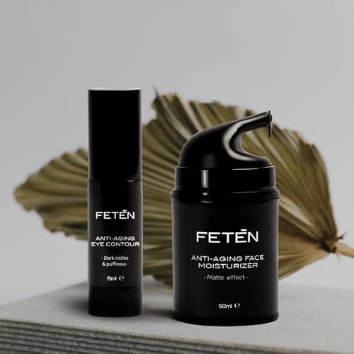 FETĒN Coffret Soin Visage Homme - Crème Hydratante Anti Rides et Contour des Yeux Anti Cernes - Skincare Routine Kit Anti Age - Trousse Cadeau Produits de Soins pour la Peau