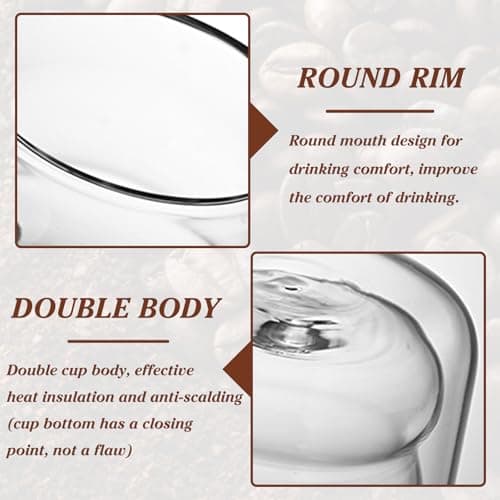 BORDEAG 4pcs Tasse À Café Double Paroi, Tasses À Café À Double Paroi, Tasses À Expresso Verre Double Paroi Avec 4 Cuillères Et 4 Sous-Verres Pour Café Thé Cappuccino Au Lait Bière Expresso 225ml