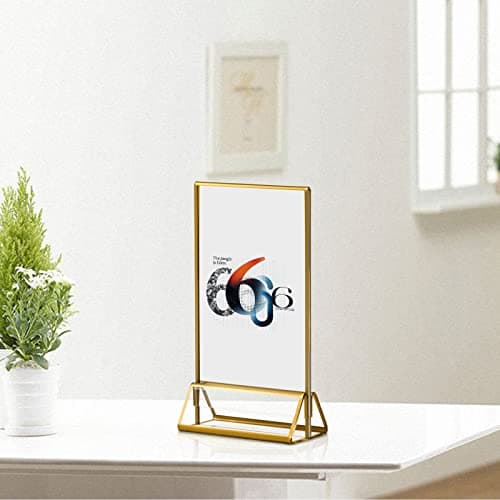 Porte-panneaux en or Acrylique 10x15cm, 4x6'' Cadres d'images Claires avec Bordures Dorées et Support Vertical, Support de Menu de Table Double Face pour les Numéros de Table de Mariage, Lot de 6