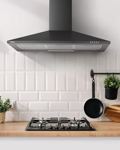 Ciarra CBCB9201 Hotte Aspirante 90 cm - Classe A++ - 370m3/h - 3 Vitesses - Recyclage ou Evacuation - Cheminée Extensible - Filtres à Charbon INCLUS - Noir