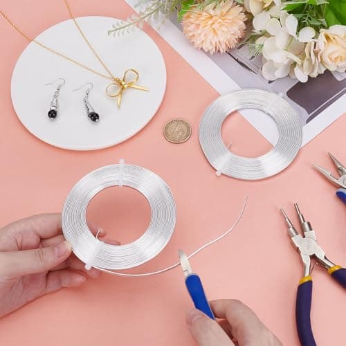 BENECREAT 10m (33FT) Fil Plat en Aluminium Argenté de 3mm de Large Fil Artistique Artistique Anodisé pour la Fabrication de Perles de Confection de Bijoux, 5m / Rouleau