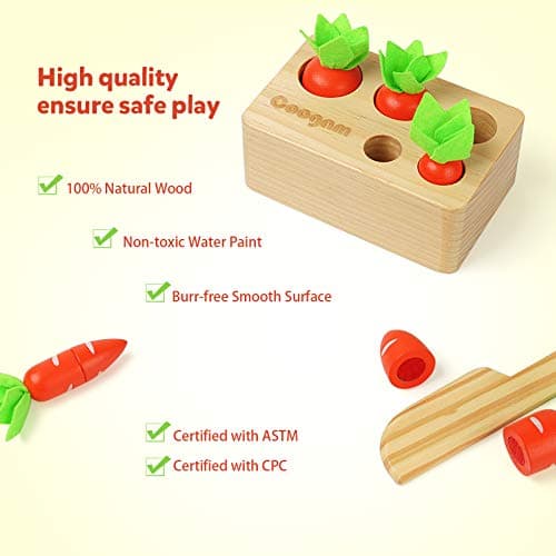 Coogam Jouet de tri de Carotte en Bois, trieur de Forme de Couleur Montessori Jeu d'association de récolte de Coupe pour la compétence motrice Fine des Tout-Petits, Apprentissage préscolaire éducatif