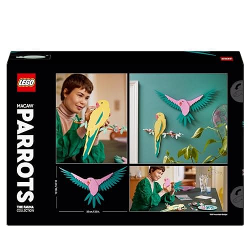 LEGO Art La Collection Faune – Les Perroquets Ara, Décoration Murale de Motif d'Oiseau, avec Image de Perroquet, Activité Manuelle pour Adultes, Cadeau pour Femmes, Hommes, Elle et Lui 31211