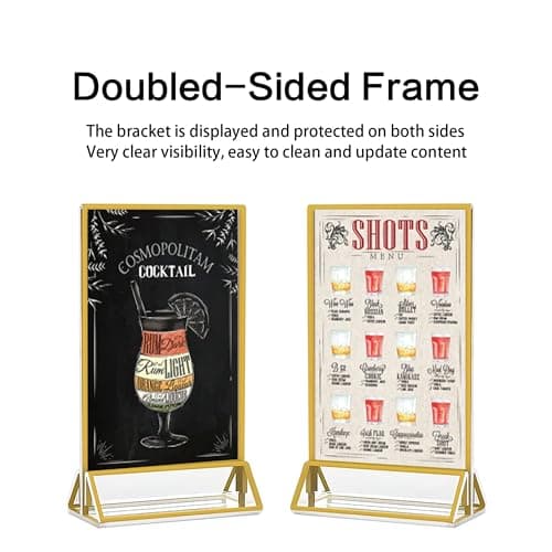 MAJOYLIFE Porte Menu de Table avec Bordures Dorées 6 paquets,Chevalet de Table en Acrylique,Cadre Double Face pour Affiches de Restaurant/Mariage/Eglise/Hôtel(13x18cm)