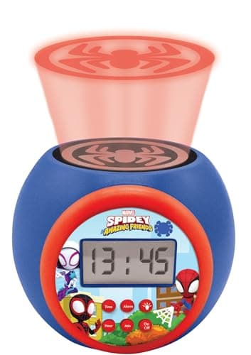 Lexibook, Spidey et Ses Amis extraordinaires, Réveil-projecteur avec Fonction Alarme et répétition Snooze, veilleuse avec minuterie, écran LCD, à Piles, Bleu/Rouge, RL977SP1