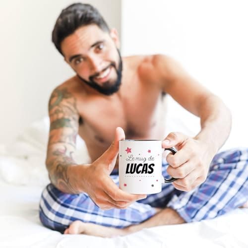 Céramique Mug Personnalisé blanc avec texte personnalisable 'ORIGINAL STAR MUG' Anse et Intérieur noir - Cadeau Original pour Homme Femme Anniversaire Bureau Collègue Noël - 330ML