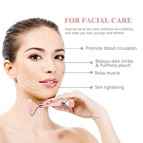 Rouleau de massage pour le visage, les yeux, le cou, outils de soins de la peau, outil de massage pour le visage, cadeau pour homme et femme (rose)