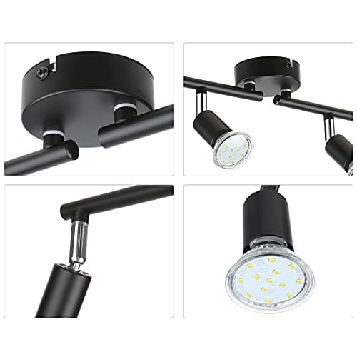 Tomshine Plafonnier LED 4 Spots orientables, noir 4 x 4W GU10 Barre Spot Plafond LED Eclairage intérieur pour Salon Salle à Manger