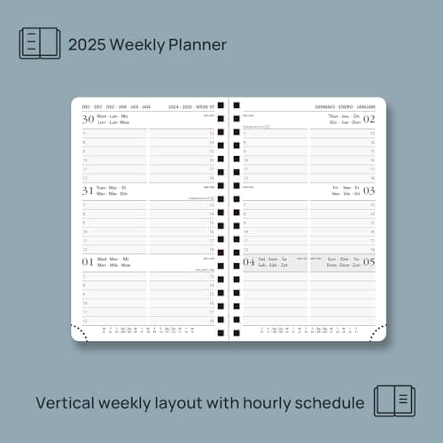 POPRUN Agenda de Poche 2025 A6 Semainier 16 x 10,5 cm - Couverture Rigide Spirale, Petit Agenda, D'Jan 2025 à Déc 2025-12 Mois, Poche intérieur, Papier Certifié FSC® 100 g/m2, Pacifique vert