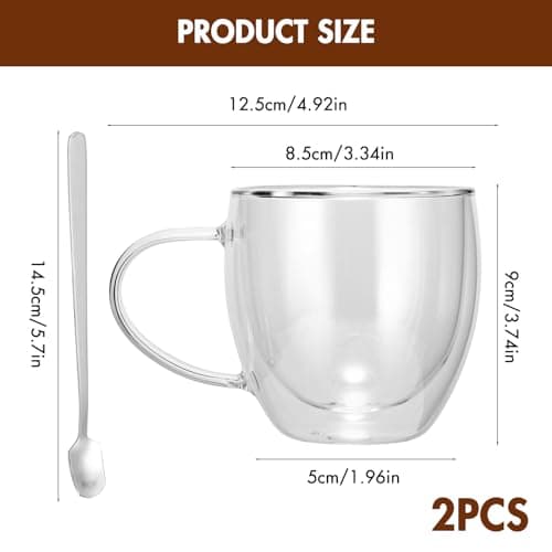 ALLOMN Lot de 2 tasses à café à double paroi, 250 ml, cappuccino, latte, macchiato avec poignée, résistantes à la chaleur, pour café, thé, lait, jus, crème glacée