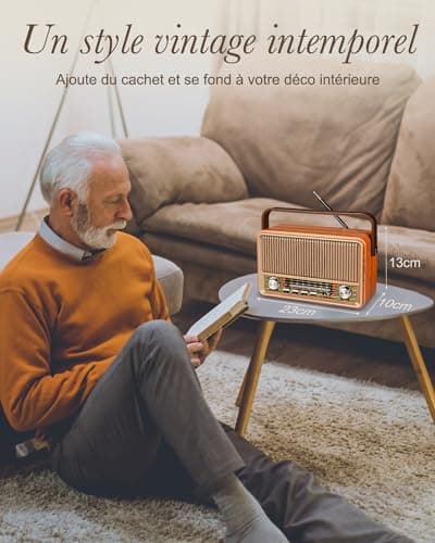 PRUNUS J-120 Poste Radio Vintage, AM/FM/SW Radio Portable avec Batterie Rechargeable 1800mAh, ou Alimentation Secteur, Radio Bluetooth, Radio Vintage Retro Prend en Charge la Fonction USB/TF/AUX