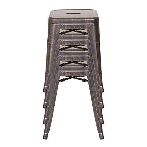 hjh OFFICE 645034 Tabouret bistrot VANTAGGIO Métal Noir/Or, Tabouret au Look Industriel et Moderne, empilable