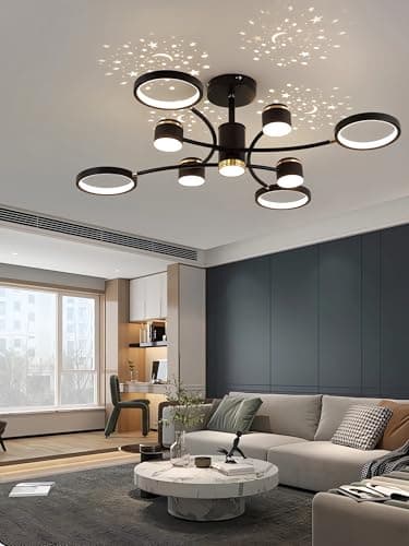 QYSMGS Plafonnier à Led Plafonnier noir et or Plafonnier affleurant Plafonniers Salon Lampes de plafond modernes pour chambre à coucher Dimmable Lustres acryliques créatifs Plafonnier (4+4 têtes)