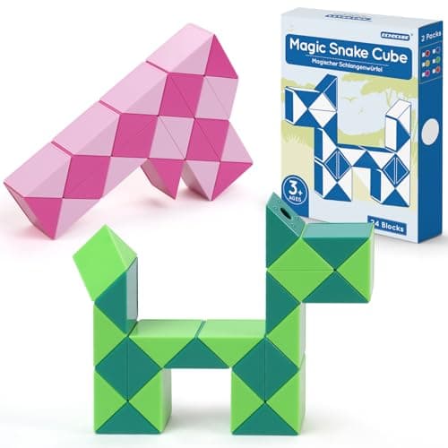 ECHOCUBE Serpent Magique, 2 Paquets de 24 Pièces Magique Cube de Serpent Twist Casse-tête Cadeaux de Fête, Jouets Créatifs Magic Ruler Snake Cube pour Enfants/Adultes (Vert et Rose)