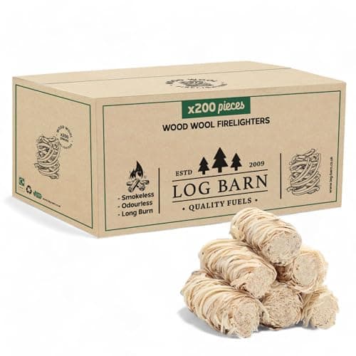 Log Barn Allume-feu Naturel - Boîte de 200, Allume-feu pour Barbecue, Poêles à Bois, Fours à Pizza, Foyers Ouverts, Cheminées - Bois de Chauffage Écologique de Log Barn