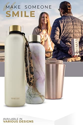 MAMEIDO Gourde 1l & 1,5l Ivory Beige Gold - Bouteille d'eau Design Plastique avec Marqueur de Temps de Motivation, sans BPA - Gourde Sport étanche pour Gymnastique