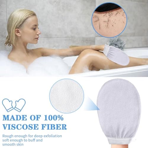 Demarsen 3Pcs Gant Exfoliant Corps, Gant Gommage Corps en Viscose Naturelle pour Visage et Corps, Sangle Lave Dos Silicone, Extra-Long à Double Face, Brosse Dos Douche pour Hommes et Femmes