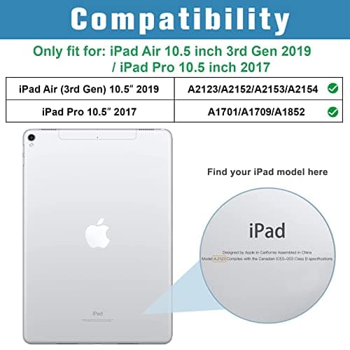 ProCase Coque pour iPad Air 3(10.5" 2019), iPad Pro 2(10.5" 2017), A2123 A2152 A2153 A2154 A1701 A1709 A1852, Housse Étui de Protection avec Support Fonction et Sommeil/Réveil Automatique-Bleu