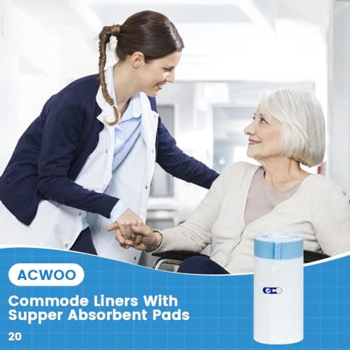ACWOO Sac Hygiénique Pour Chaise Percée, 20Pcs 53 * 40cm Doublures De Chaise Percée De Chevet Avec 20Pcs Coussinets Absorbants Jetables Pour Chaise Percée, Chaise Percée Super Absorbants