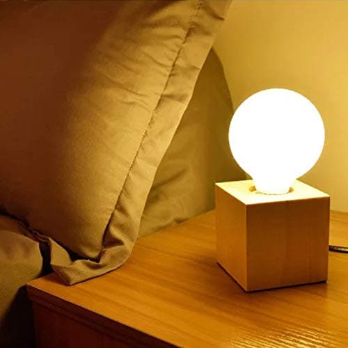 Mengjay Support de Douille E27 en Bois carré Lampe de Table Prise EU Standard Luminaire de Décoration Pour Bureau, Maison, Café, Bar, Restaurant