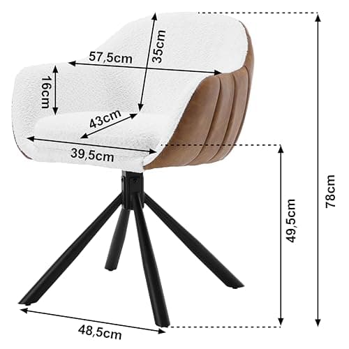 WOLTU 1x Chaise Pivotante, Chaise Salle à Manger, Chaise de Cuisine, Chaise Scandinave, Fauteuil Chambre, Siège Rembourré, Pieds en Métal, Chenille Blanc + Simili Cuir Marron, EZS04ws-1