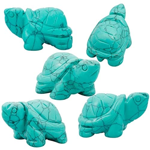 Nupuyai Tortue Figurine Pierre de Poche Sculpté Porte-Bonheur pour la Chance et Richesse, Pierre Semi-Précieuse Cristal Tortue Feng Shui Décoration pour Maison Bureau, Turquoise Howlite Verte